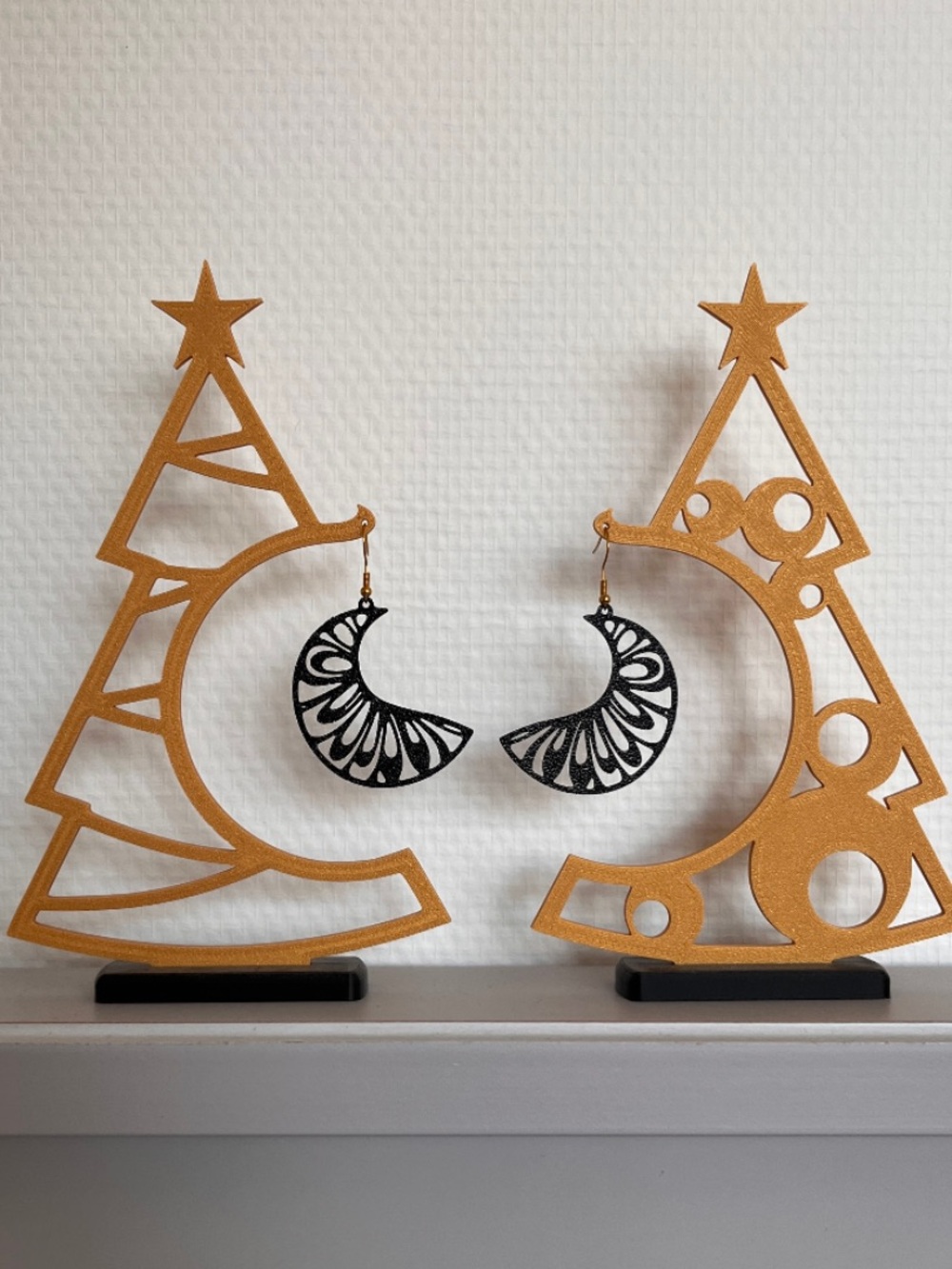 Handcrafted Black Moon Crescent Earrings
